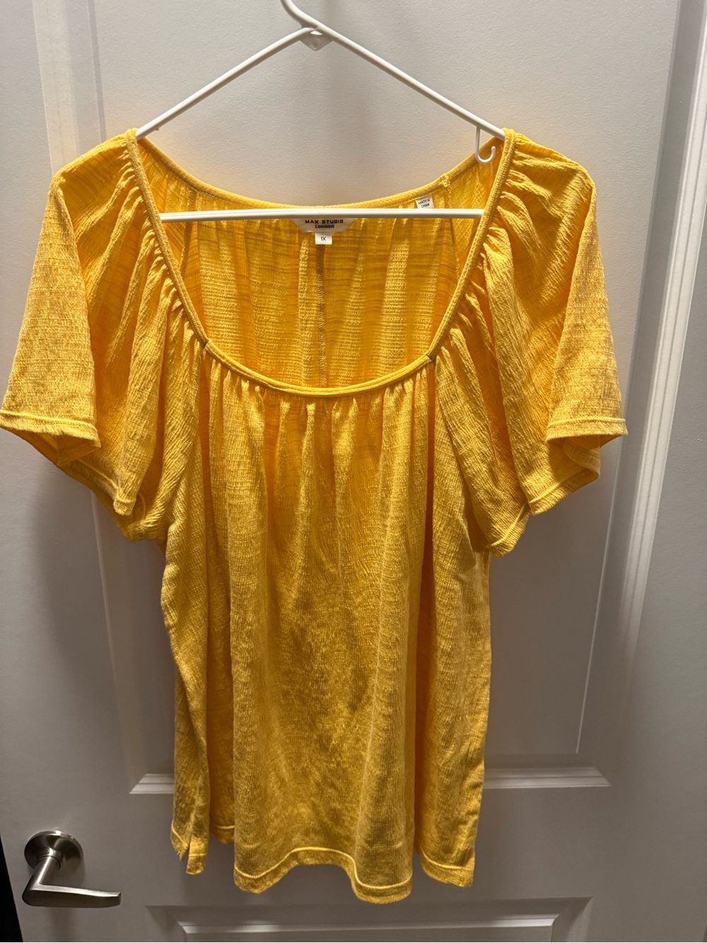 Max Studio Bright Yellow Scoop-Neck Flutter Sleeve Tunic